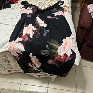 Plus size 22W City Chic Black Floral Midi Dress with Pink & White Blooms.